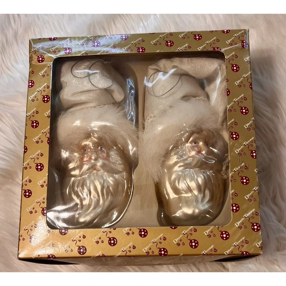Dillard's VTG White Santa Head‎ Glass Ornaments Champagne Cream 12